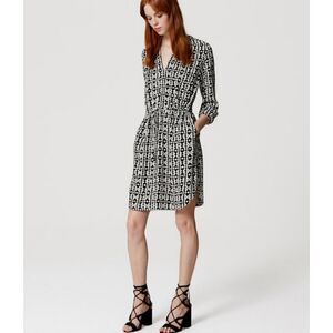 Ann Taylor LOFT diamond print tie waist shirt dress sz SP